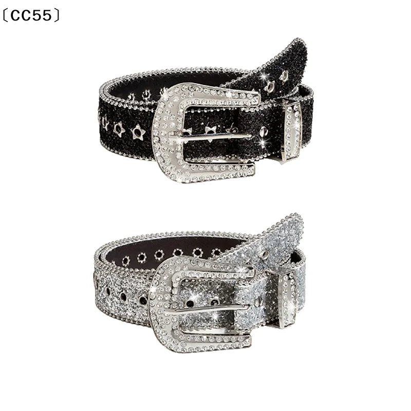 Rhinestone Buckle Belt – Punk Gothic PU Leather Waist Strap Fashion Belt Qst