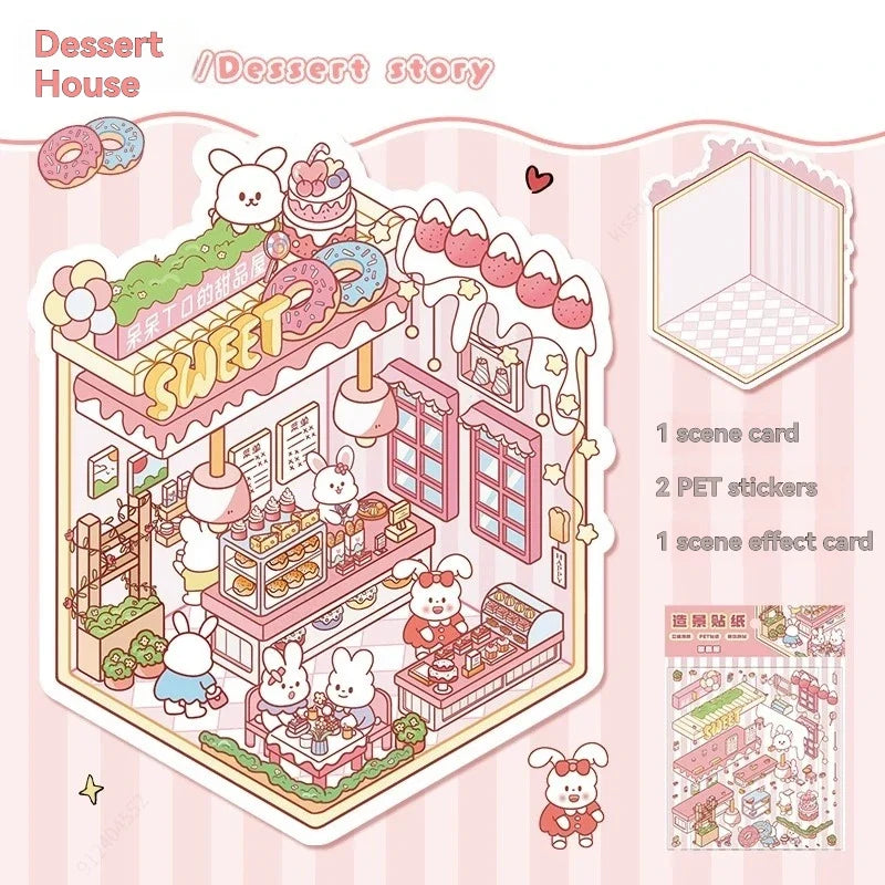 DIY 3D Miniature Landscape Stickers – Cabin Scene Craft Kit DIY Craft Stickers Qme Dessert story