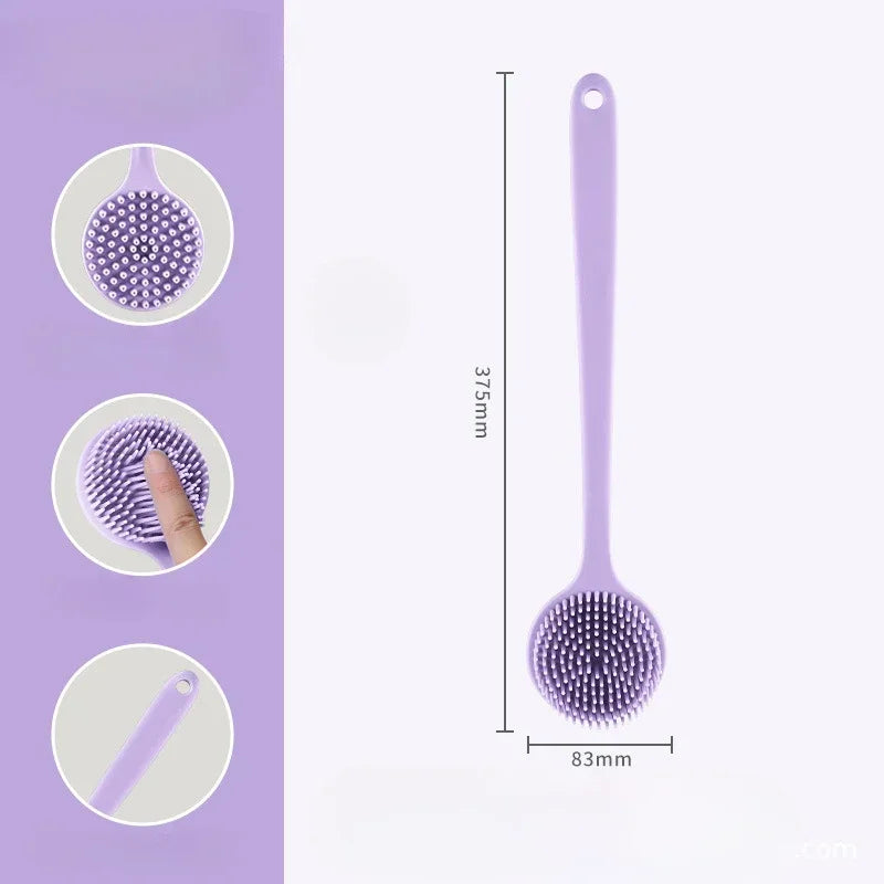 Double-Sided Silicone Back Scrubber Long Handle Bath Brush Silicone Bath Brush Qme Purple Silica Gel