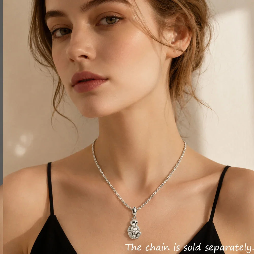 Monkey Charm Pendant – Pure 925 Sterling Silver | Unisex Sterling Silver Charm Qme
