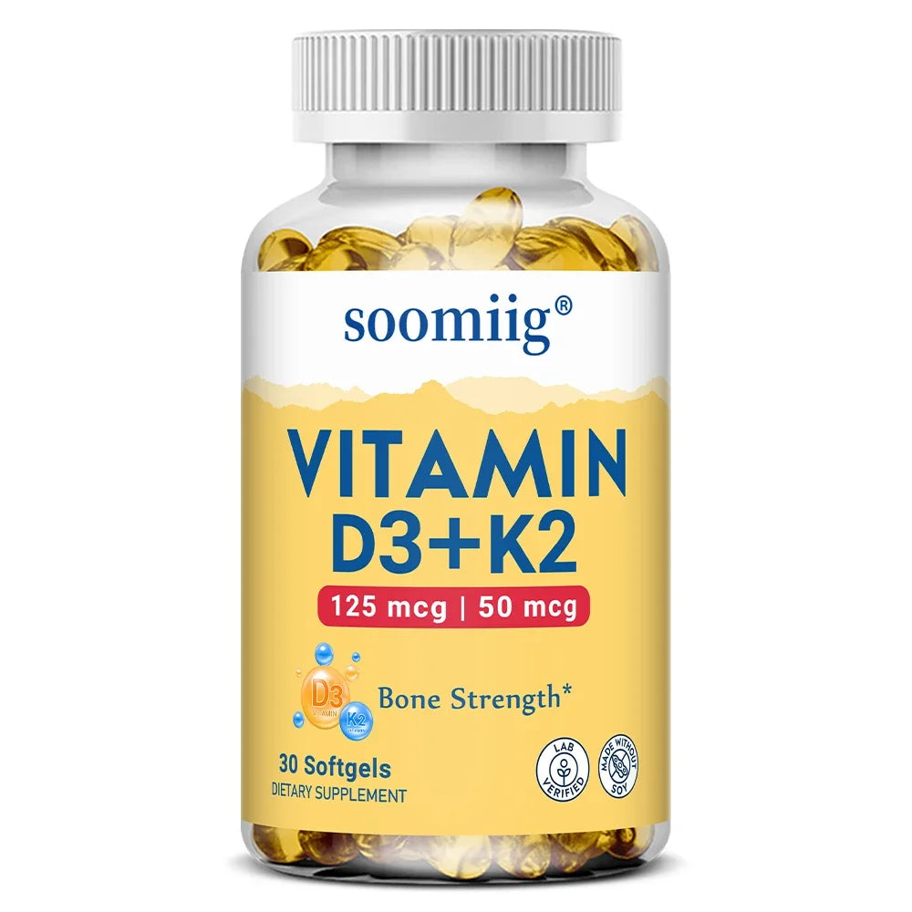 Vitamin D3+K2 5000IU Vegan Capsules | Bone & Immune Support Vitamin Supplement Qst 30 count-1 bottle