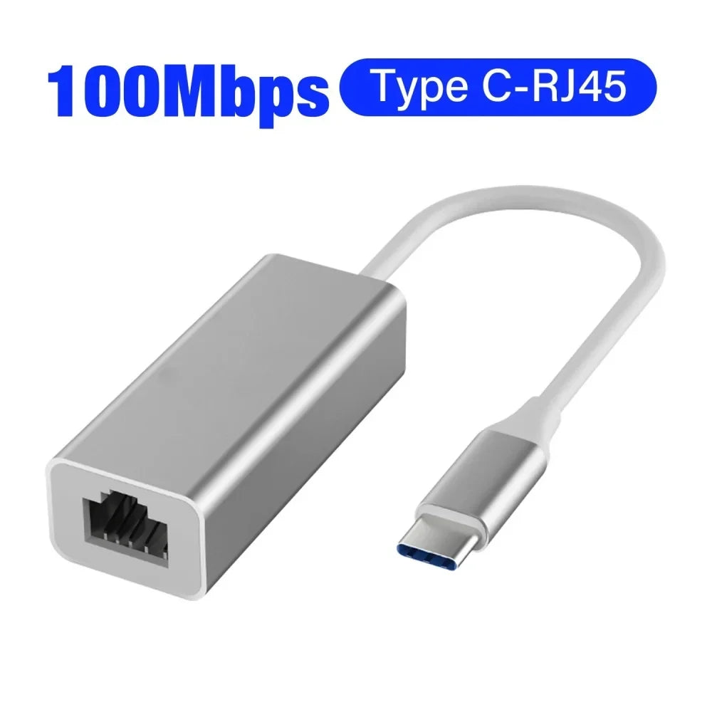USB-C to RJ45 Gigabit Ethernet Adapter 100/1000Mbps USB-C Ethernet Adapter Qme USB C Silver 100Mbps