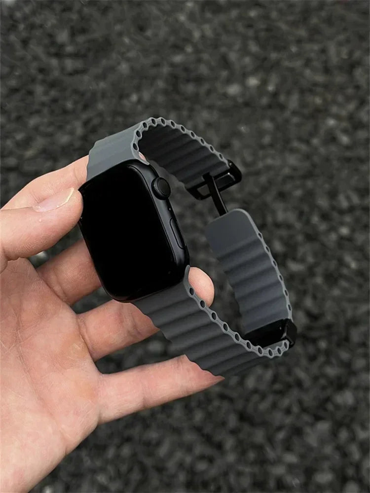 Magnetic Folding Buckle Apple Watch Band | Soft Silicone Strap Apple Watch Band Qme