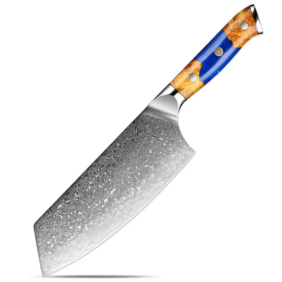 7.5" Damascus Steel Cleaver Knife – Stabilized Wood Handle Damascus Cleaver Knife Qst Cleaver Knife