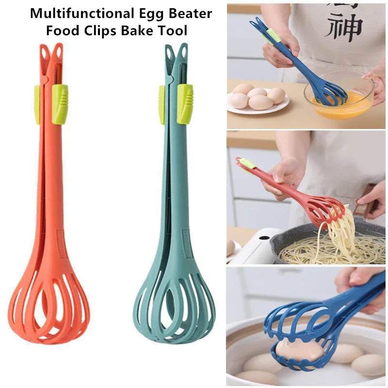 Multifunctional Egg Beater Whisk, Pasta Tongs & Food Clips Kitchen Whisk & Tongs Qme