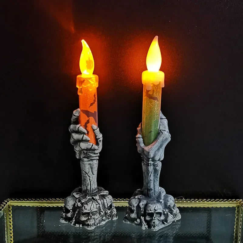 Halloween Skeleton Ghost Hand LED Candle Light Prop Decor Halloween Decor Prop Qme