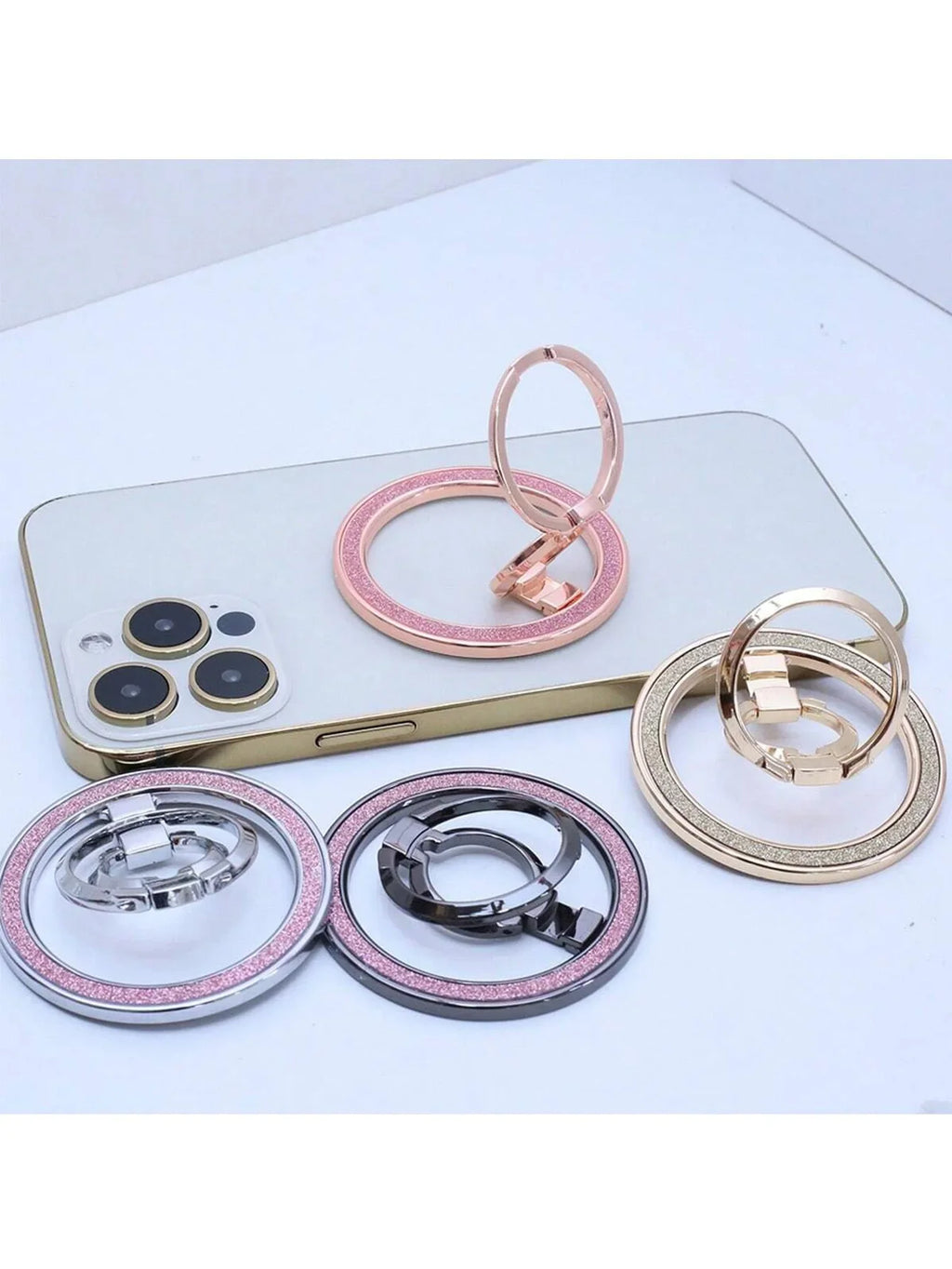 Qme Double-Ring Magnetic Phone Holder Foldable Zinc Alloy Stand Magnetic Phone Stand Qme