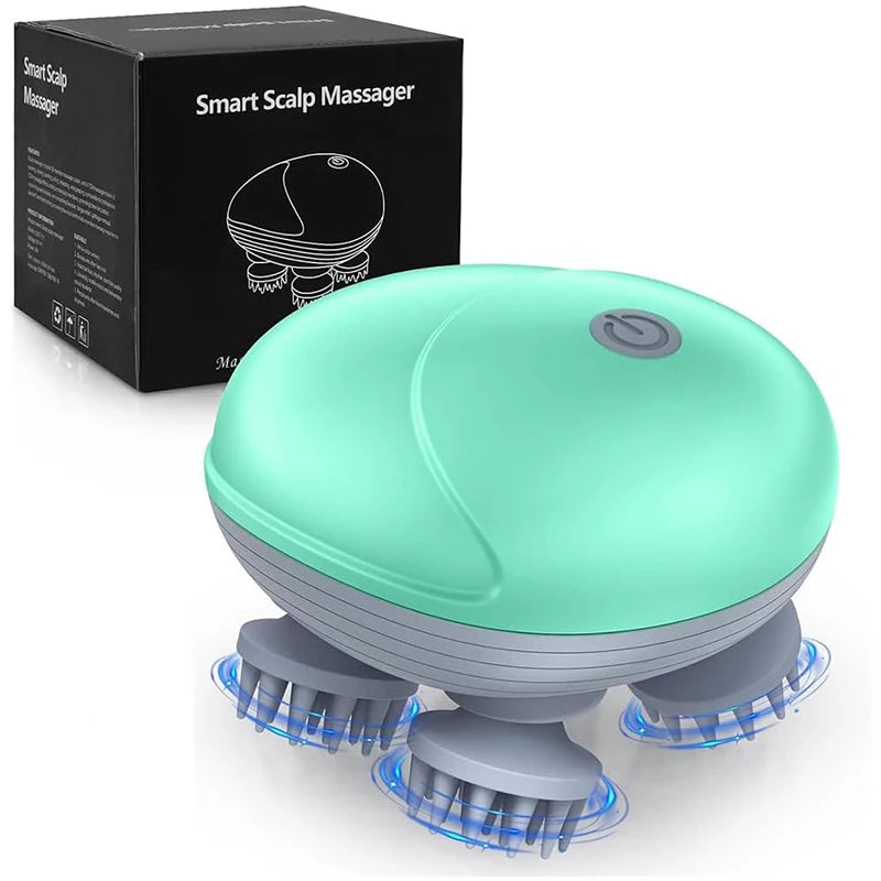 Waterproof Electric Scalp Massager – 4 Heads, 5 Modes Electric Head Massager Qst Green