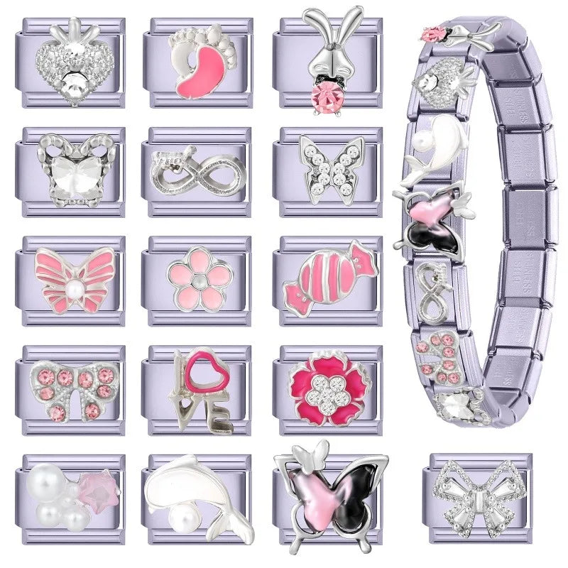 Zircon Bow Butterfly Rabbit Italian Charm Links DIY Bracelet Italian Charm Links Qme