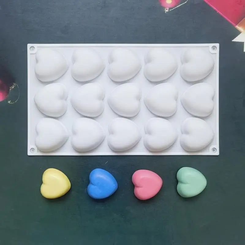 Heart Shaped Silicone Mold – 15-Grid Chocolate & Mousse Baking Silicone Baking Mold Qme White