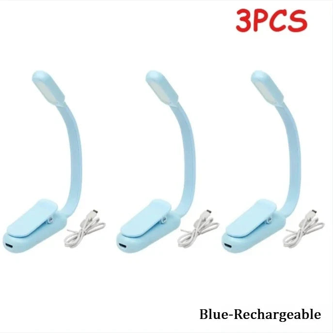 USB Rechargeable Clip-On LED Reading Light | 3 Color Modes Clip-On Book Light Qme Blue Charge 3PCS