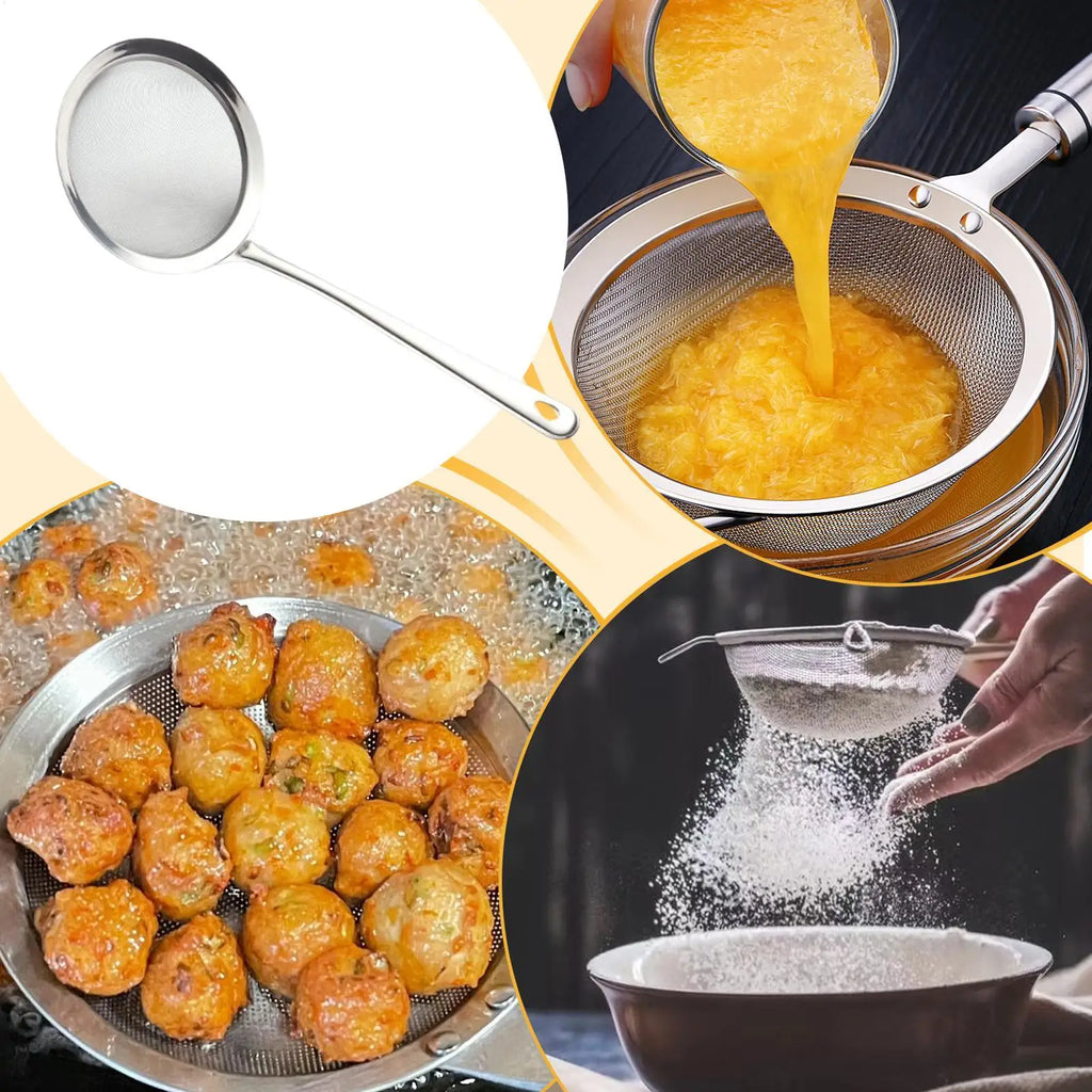 Fine Mesh Sieve Colander with Handle – Stainless Steel Sifter Mesh Sieve Colander Qme