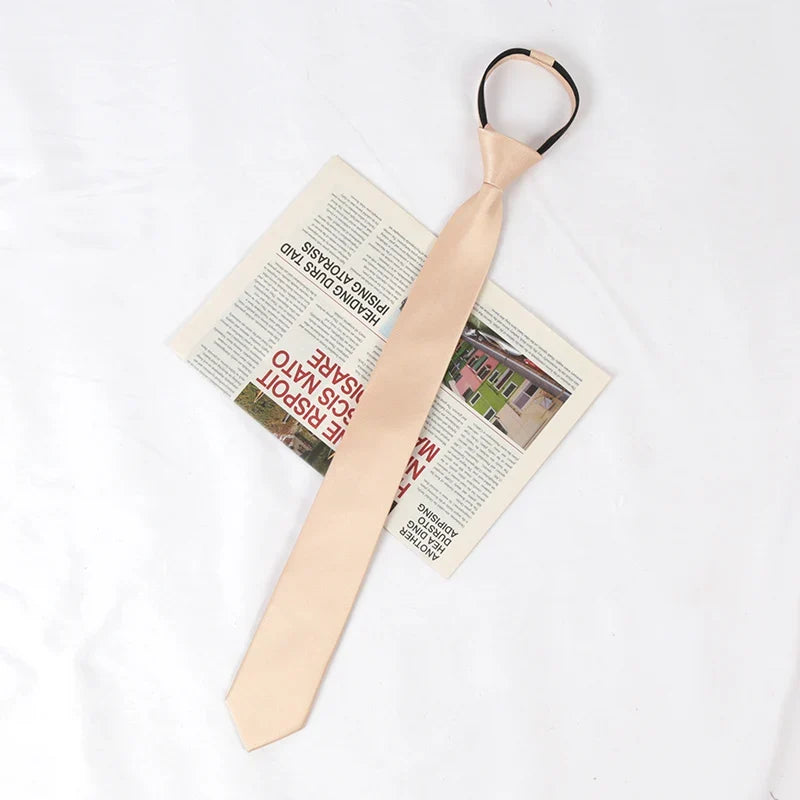Solid Skinny Zipper Necktie for Men & Women | Wedding Tie Zipper Necktie Qme Champagne