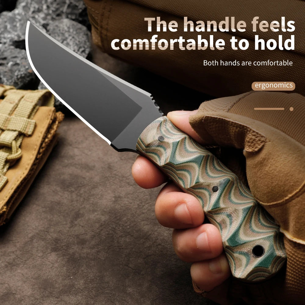 HUANGFU Fixed Blade Camping Knife – Stainless Steel & Sheath Fixed Blade Knife Qst