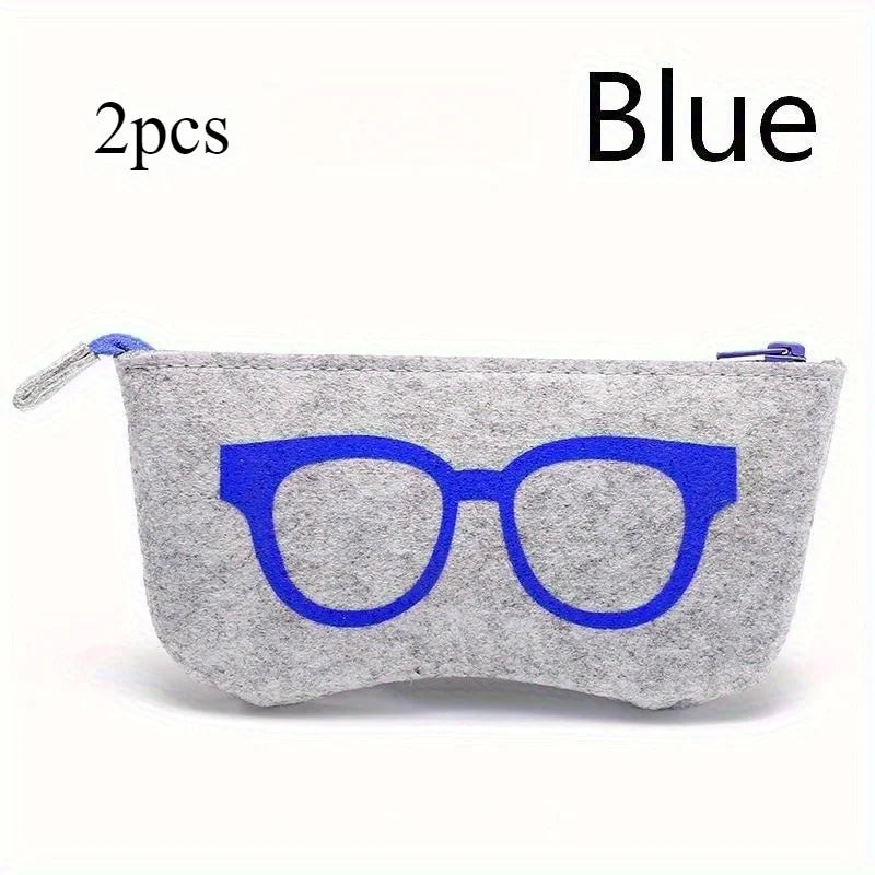 Soft Felt Eyeglasses Pouch | Zippered Sunglasses Storage Bag Eyeglasses Pouch Qme Blue 2pcs