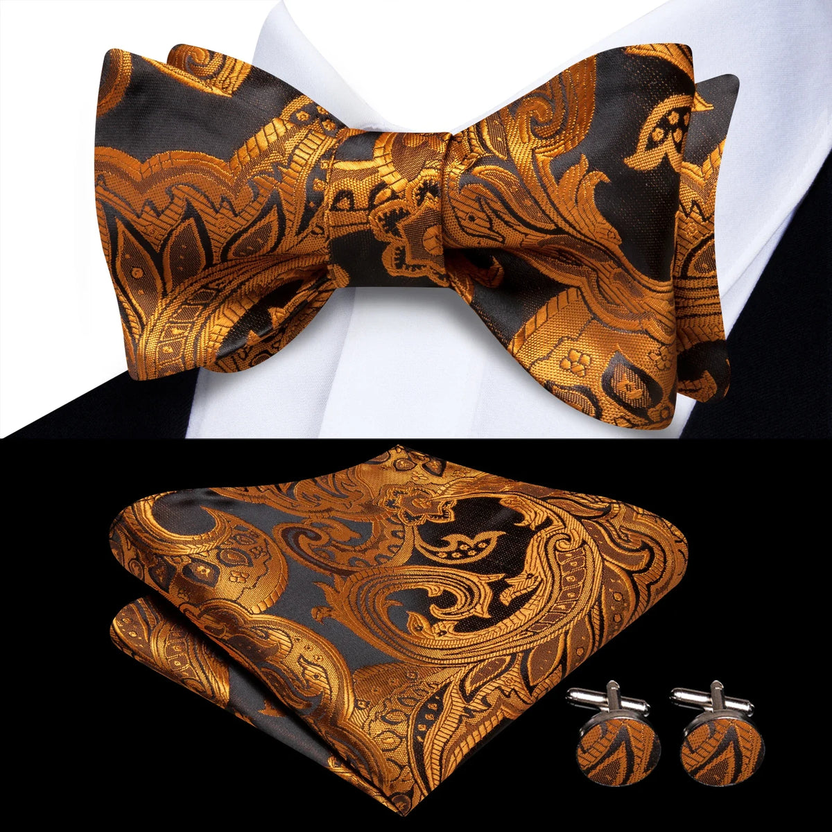 Men's Bow Tie, Pocket Square & Cufflinks Set | Hi-Tie Bow Tie Gift Set Qme HT-LH-2288