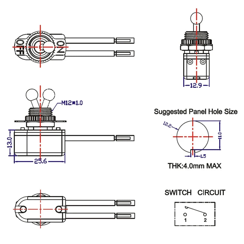 AC 250V 6A Prewired SPST Toggle Switch with Wire Cable Toggle Switch Qme