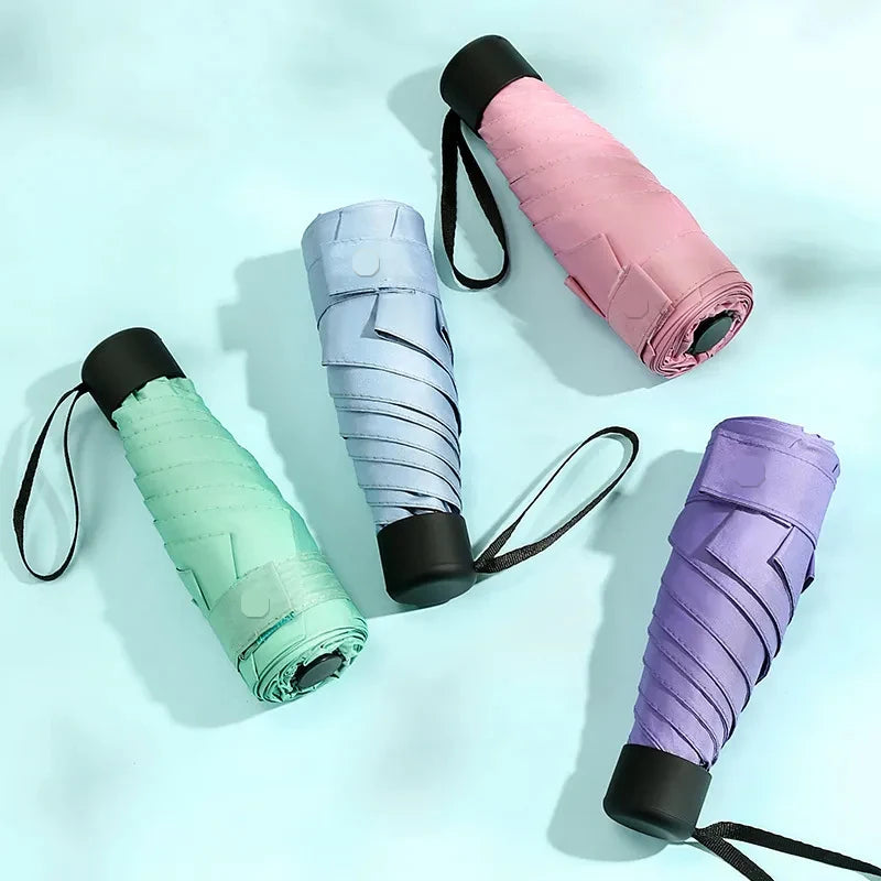 Compact 6-Fold Mini Umbrella – Portable Sun & Rain, Multi-Color Folding Mini Umbrella Qst