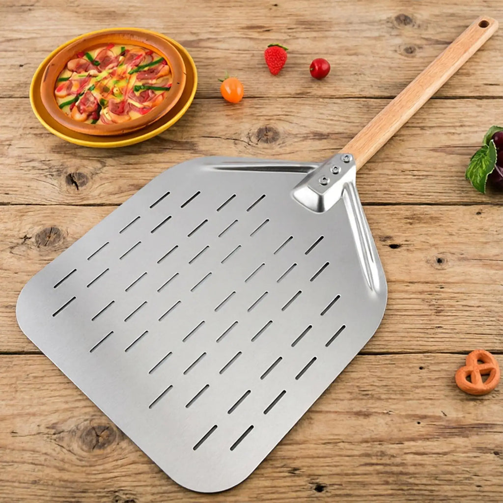 Perforated Stainless Steel Pizza Peel Paddle – 12 Inch Pizza Peel Paddle Qme