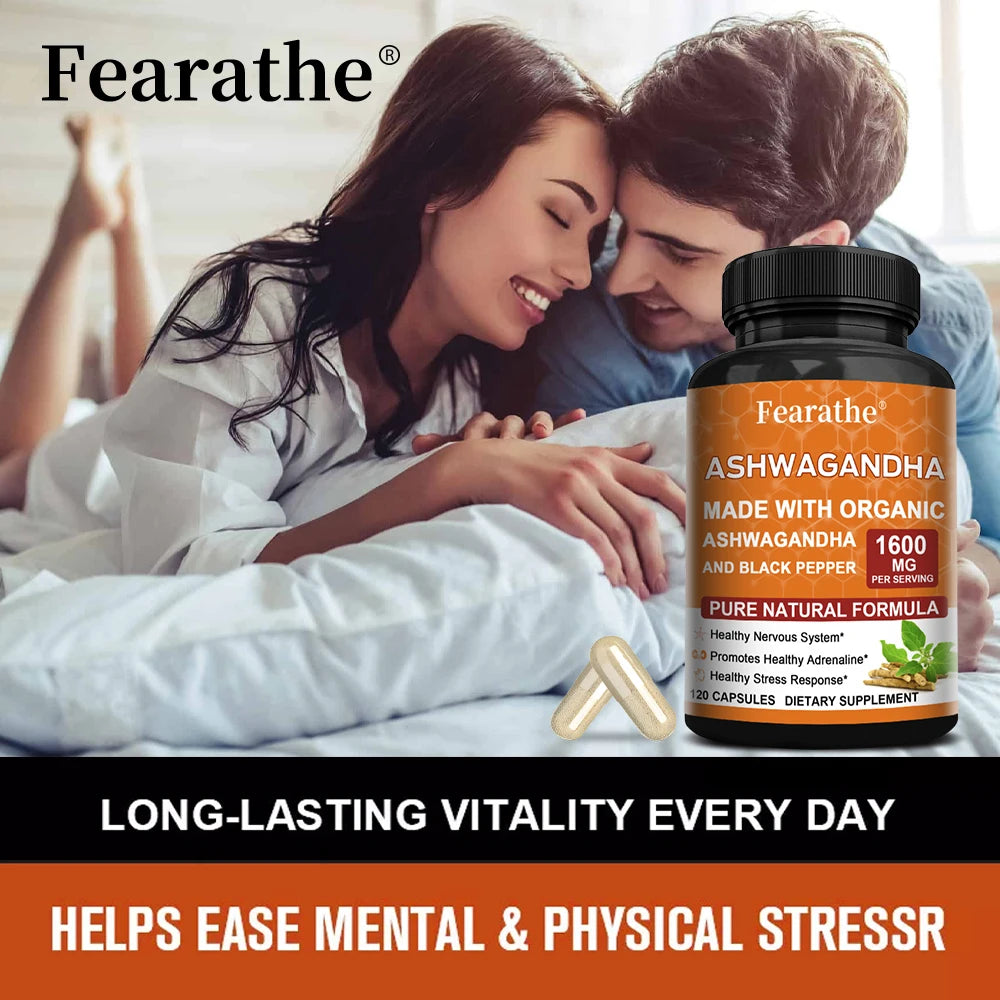 Organic Ashwagandha 1600mg Capsules with Black Pepper – Vegan Herbal Supplement Qst