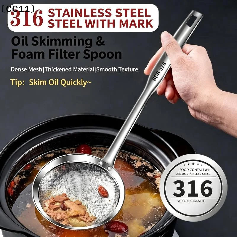 316 Stainless Steel Fine Mesh Fat Skimmer Spoon | Grease Mesh Skimmer Spoon Qme