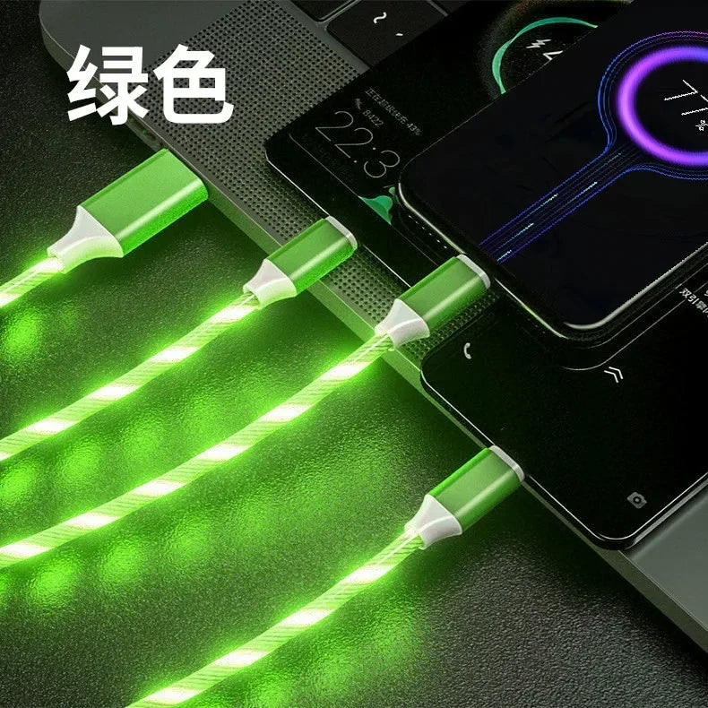 LED Glow Fast Charging Cable USB-C & Micro USB 3A | 4 Colors LED Charging Cable Qme green