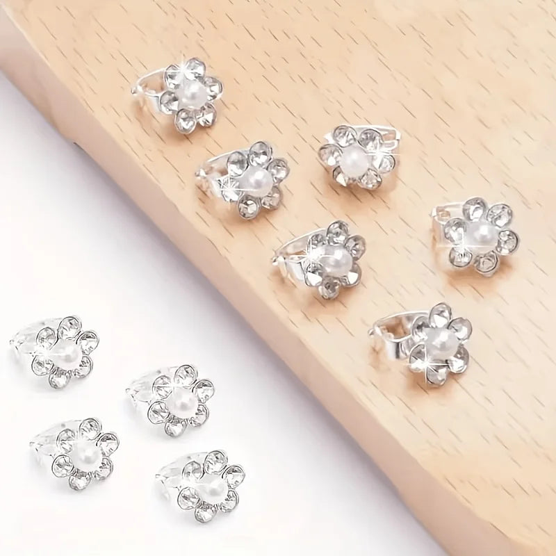 10-Piece Rhinestone Flower Mini Hair Clips – Bridal & Daily Flower Hair Clip Set Qme