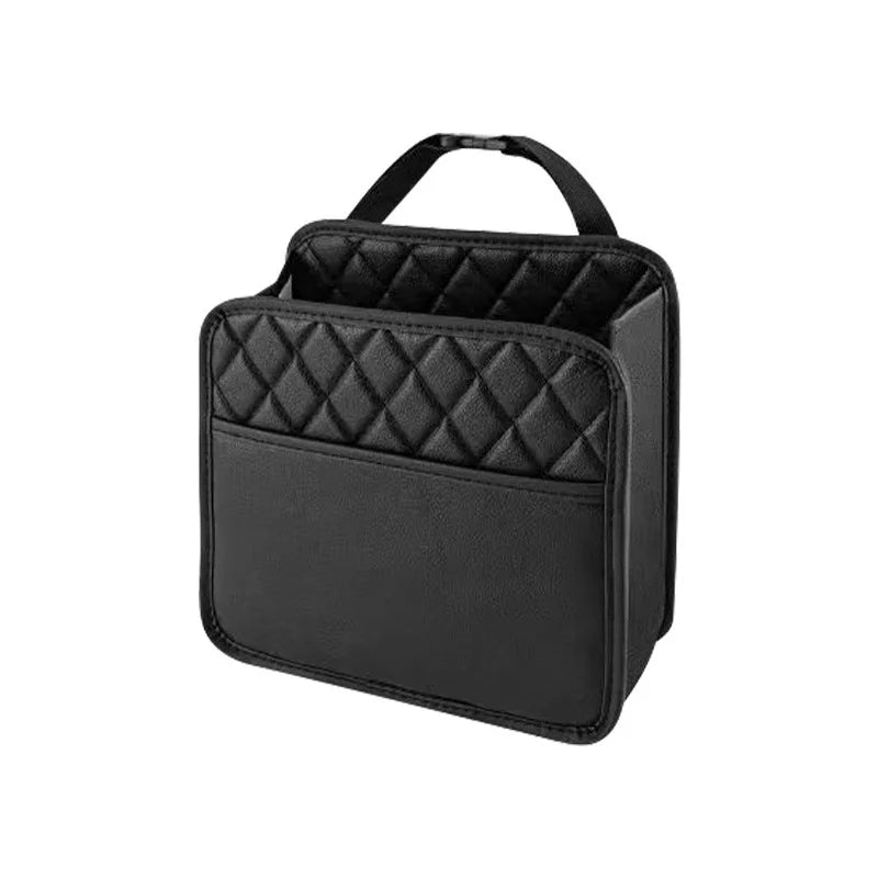 Leather Car Seat Back Organizer & Trash Can Holder Car Seat Organizer Qme black