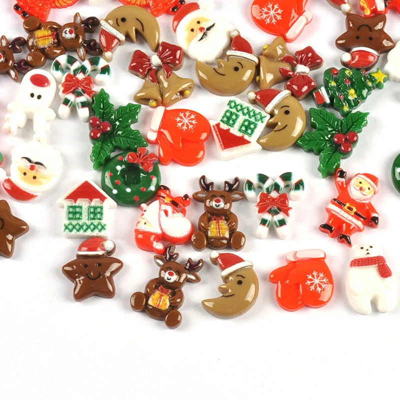 Christmas Resin Flatback Embellishments – Wreath Elk & Sock Resin Craft Embellishments Qme