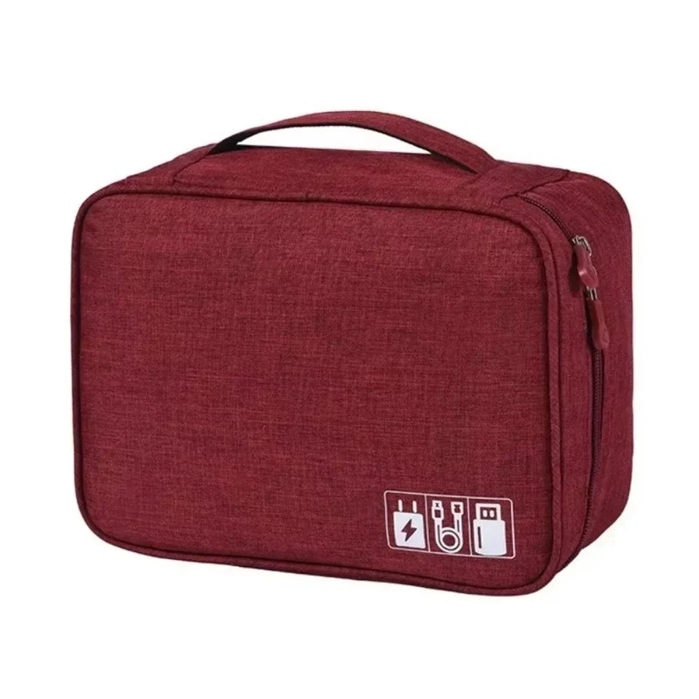 Waterproof Travel Cable Organizer Bag | Oxford Storage Case Cable Organizer Bag Qme Double layer Red