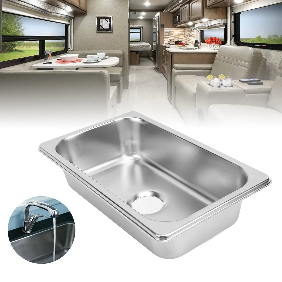 RV Kitchen Sink 304 Stainless Steel Rust-Resistant Wash Basin Kitchen Sink Basin Qme