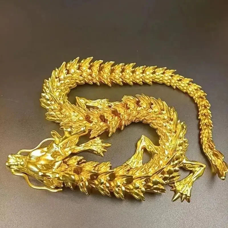 3D Alloy Golden Dragon Statue with Movable Limbs | Desktop Decor Dragon Figurine Qme