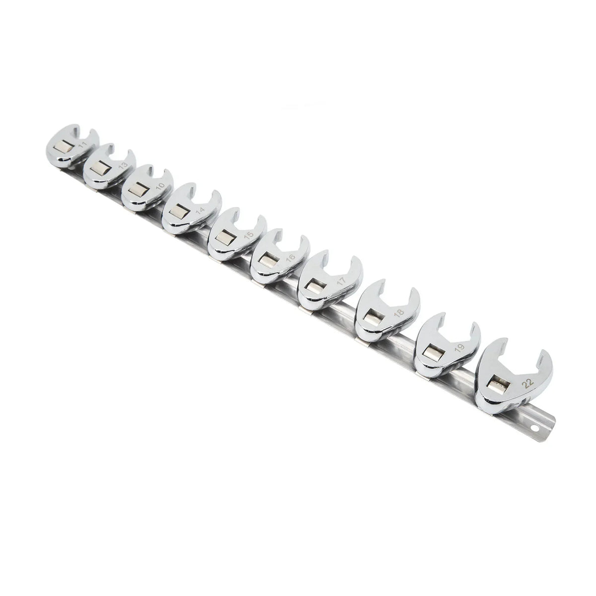 10pc Crow's Foot Wrench Set | 3/8" Drive | 10–22mm Chrome Crow's Foot Wrench Set Qme as show