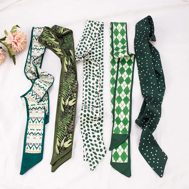Women's Skinny Ribbon Scarf – Printed Polyester Hair Tie & Headscarf Ribbon Hair Scarf Qme