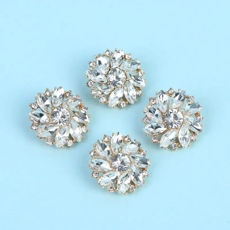 Rhinestone Flower Metal Buttons – Sparkling Decorative 2/4 Pcs Decorative Sewing Buttons Qst gold 4pcs