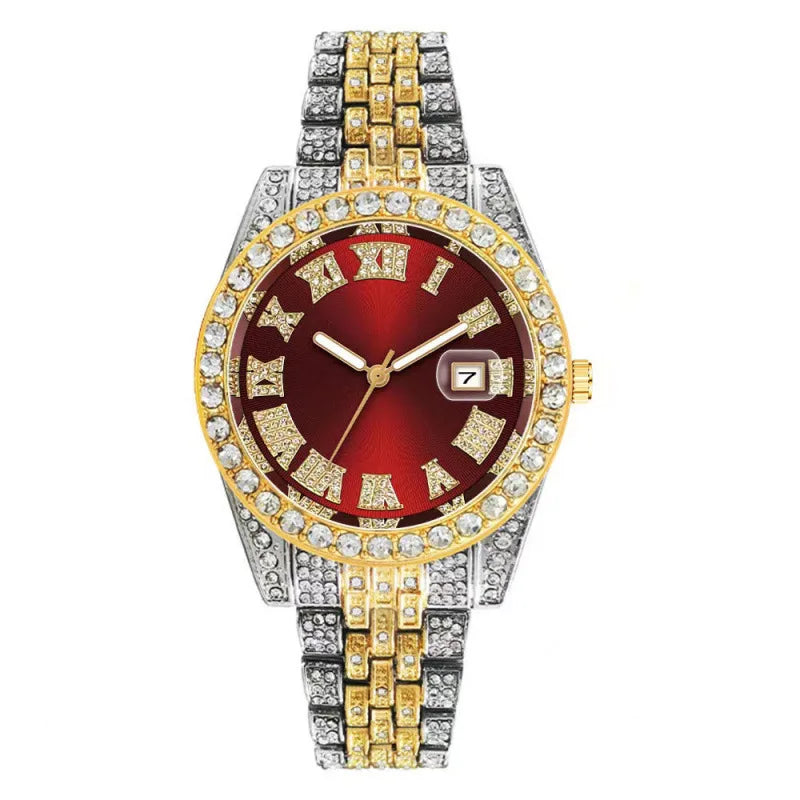 Hip Hop Diamond Watch, Bracelet & Necklace Set – 10 Colors Hip Hop Watch Set Qme