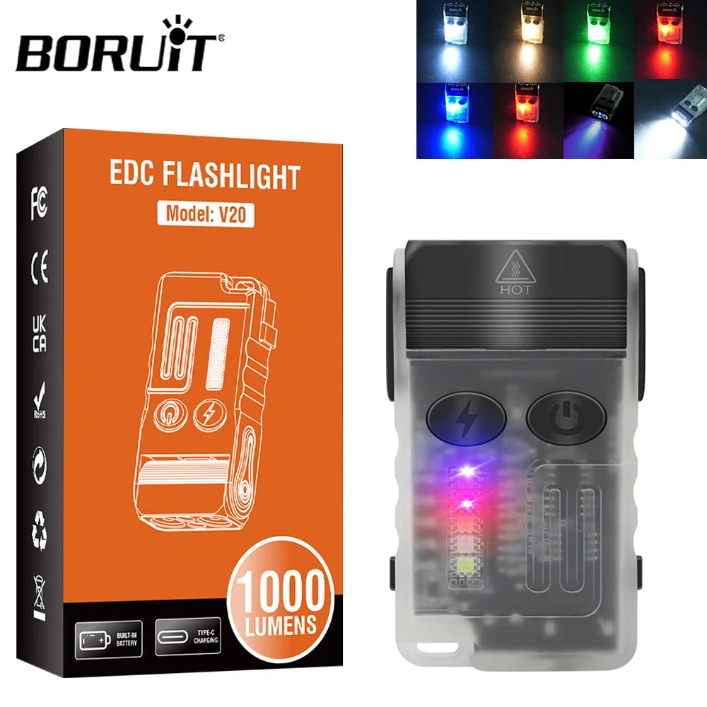 BORUiT V20 LED Keychain Flashlight – UV, Magnetic, USB-C LED Keychain Flashlight Qst