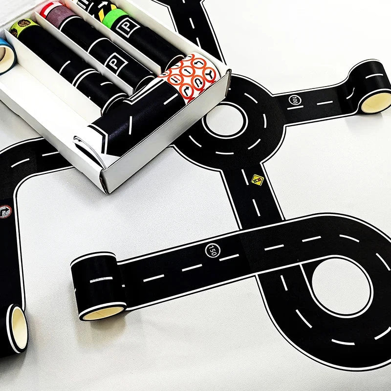 DIY Road & Rail Transit Paper Tape Set – 28 Rolls + 9 Signs DIY Craft Tape Set Qme