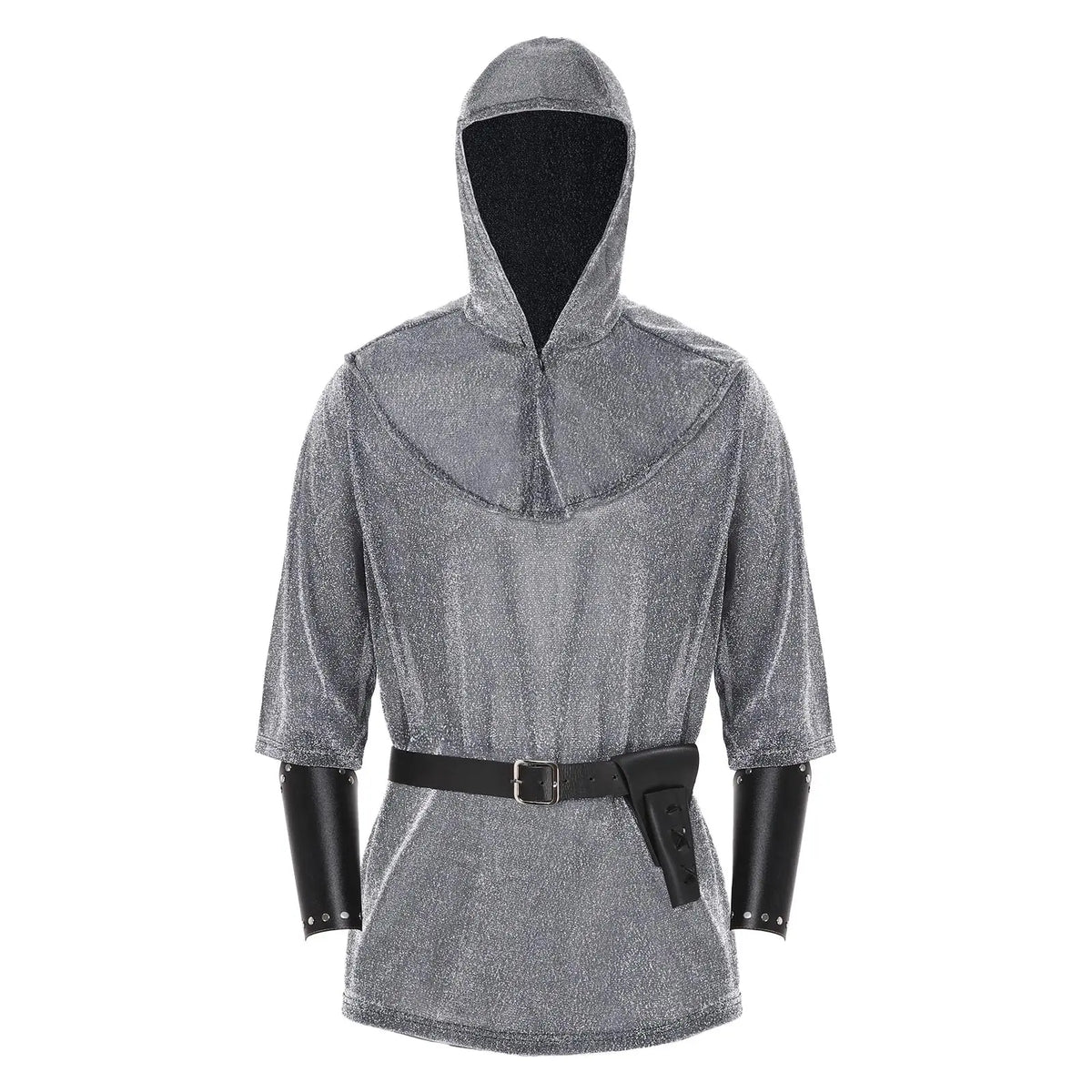Medieval Faux Chain Mail Armor Tunic Shirt Cowl & Belt Set Medieval Costume Set Qme