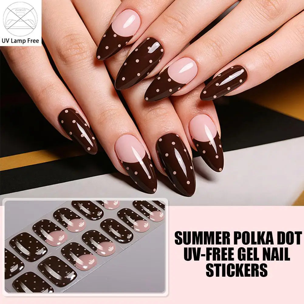 Summer Polka Dot UV-Free Gel Nail Stickers Full Cover Decal Gel Nail Stickers Qme
