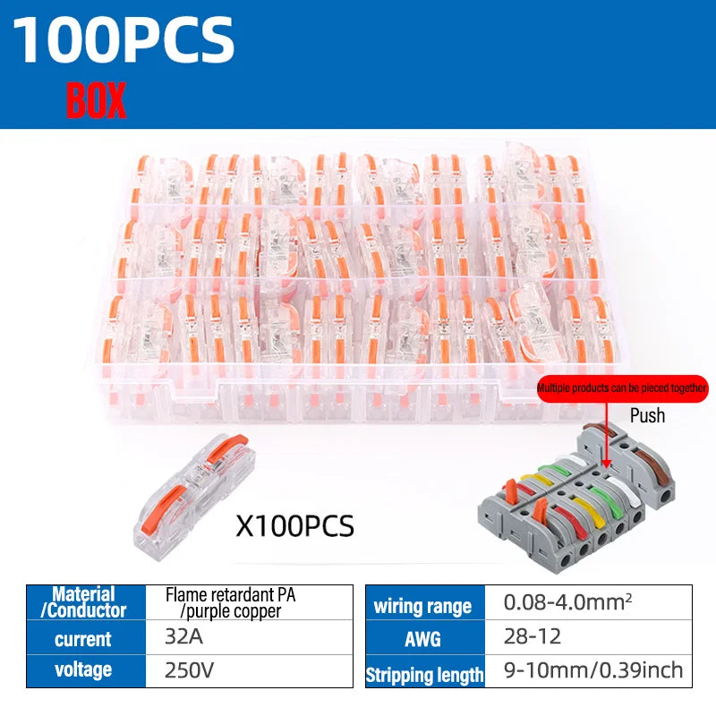 Universal Lever Wire Connectors 1-to-1 Inline Compact Splicing Lever Wire Connector Qme T211C 100PCS