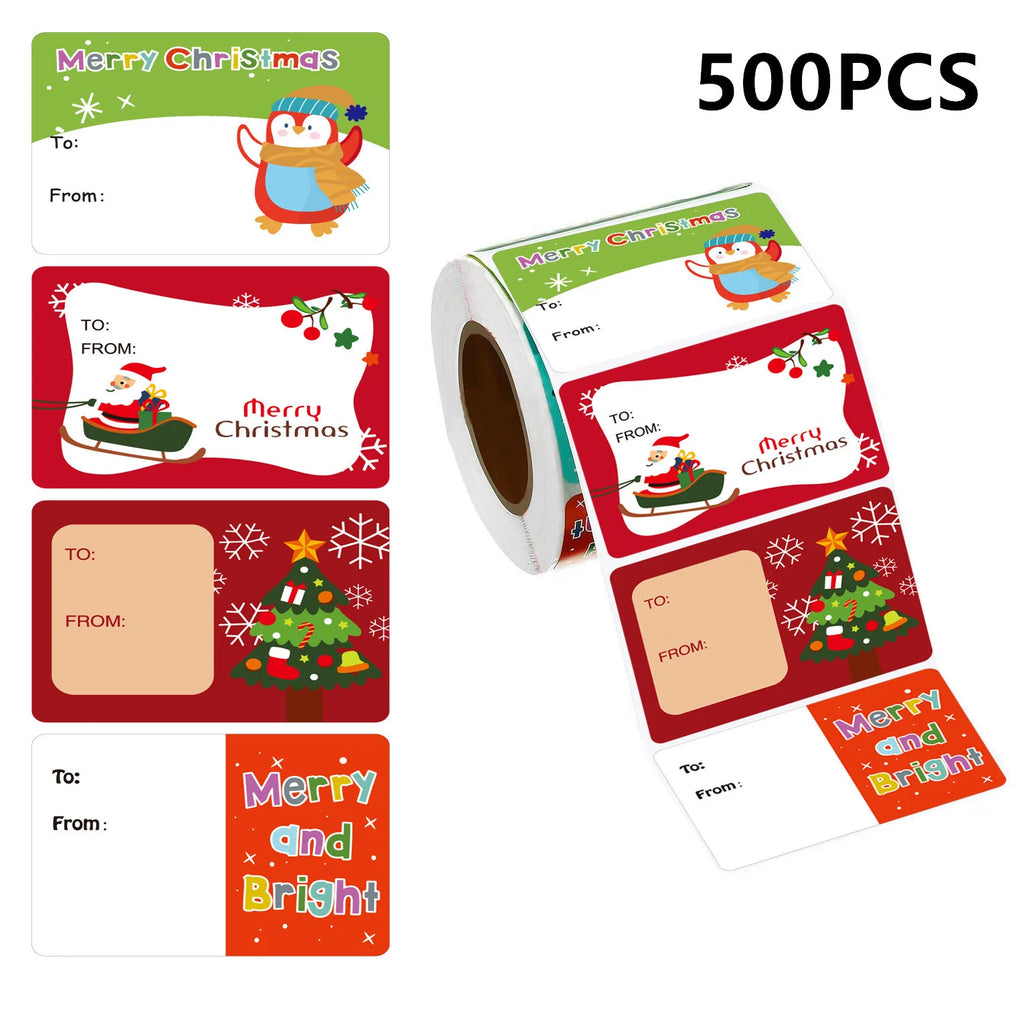 Christmas Roll Label Stickers 500pcs – Festive Self-Adhesive Holiday Label Stickers Qme 500pcs-31H