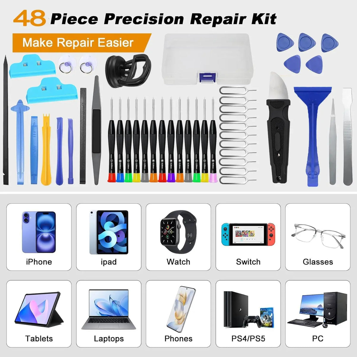 48-in-1 Precision Screwdriver Set – Phone & Electronics Repair Precision Repair Tool Kit Qme