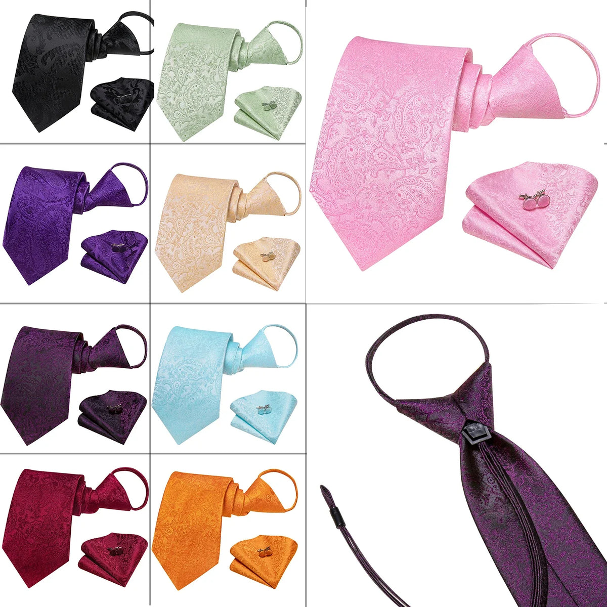 Knot-Free Zipper Silk Necktie | Formal, Business & Wedding Zipper Necktie Qme