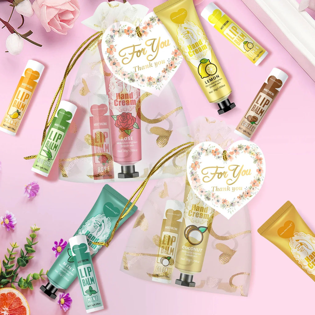 12-Piece Hand Cream & Lip Balm Gift Set | Net Bag & Card Beauty Gift Set Qme