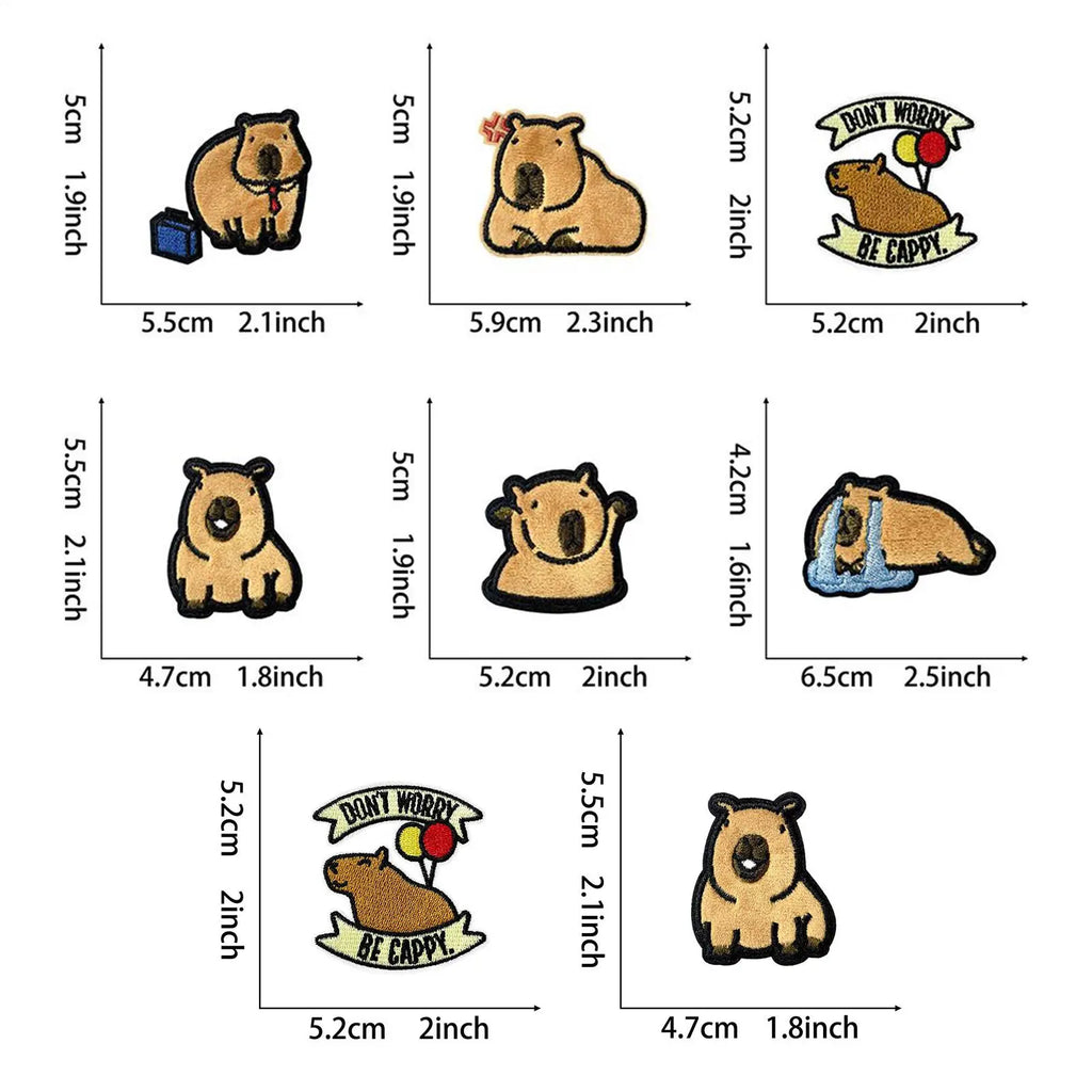 Capybara Iron-On Embroidered Patches for Kids – 14 Pc Set Iron-On Patches Qme