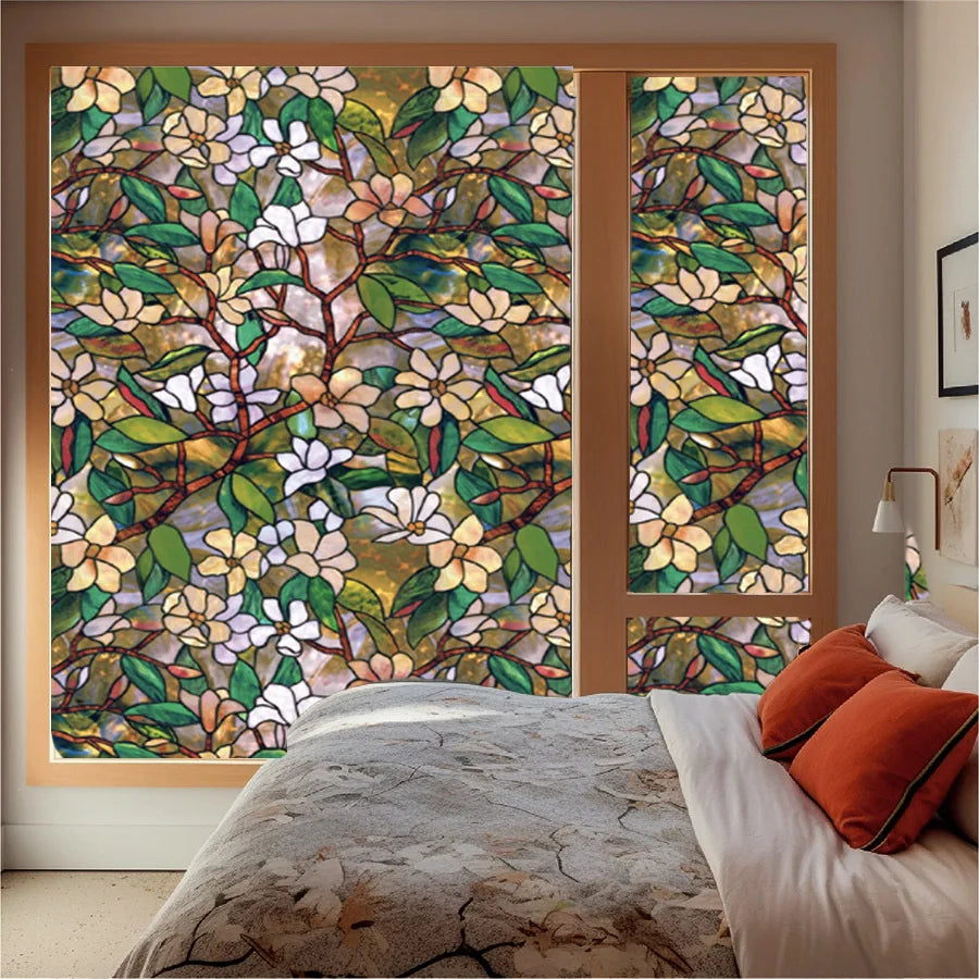 Frosted Flower PVC Static Cling Window Film | Privacy Decal Window Cling Film Qme