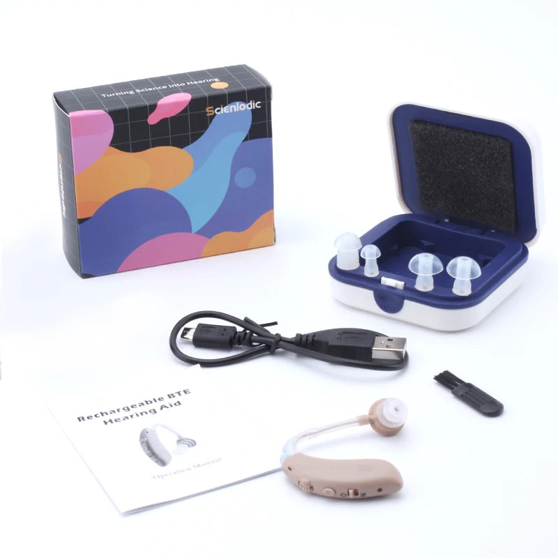 XceeFit BTE Rechargeable Sound Amplifier – 4-Mode USB Sound Amplifier Qst 1Pcs-Beige