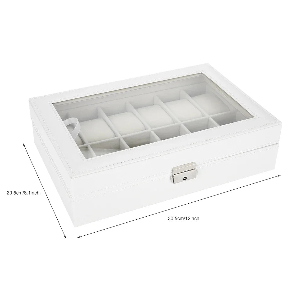 12-Grid PU Leather Watch Display Case & Jewelry Organizer Box Watch Display Case Qme