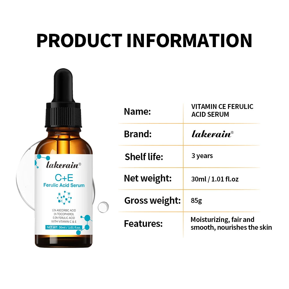 Vitamin C Face Serum with Ferulic Acid & Vitamin E | Lakerain Vitamin C Face Serum Qst